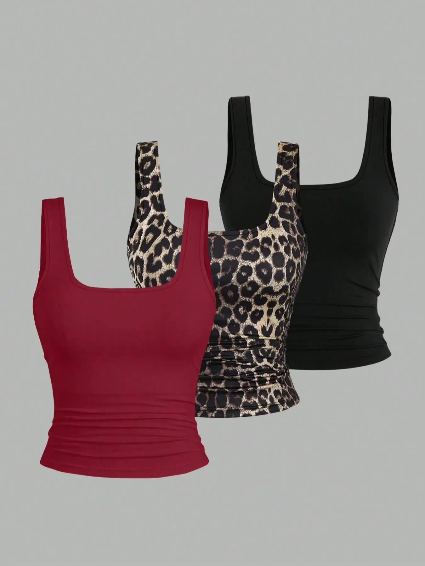 Women's Solid & Leopard Print Tank Top, Lightweight Breathable Fabric Casual Fit Sleeveless Top for Summer Day, Ladies Clothes for Daily Wear, Womenswear