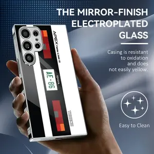 I-Initial D AE86 Cars Phone Case Luxury Electroplated Metal Frame Case for Samsung Galaxy S25 S24 S23 Ultra, Mirror Tempered Glass Back Phone Case, Slim Shockproof Anti-Scratch Protective Cover, Matte Finish with Camera Protection