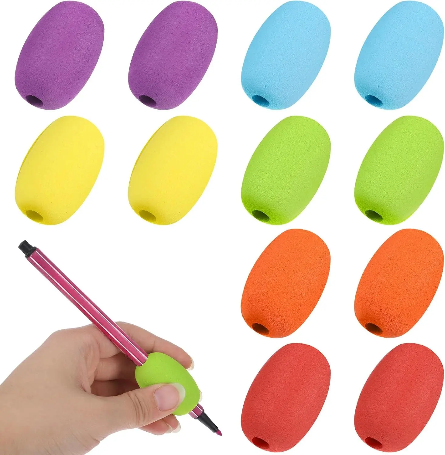 12PCS Egg Pencil Pen Grips Soft Cushioned Foam Handwriting Grips Colorful Egg Stylus Foam Writing Aid