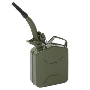 1.32 Gallon 5L 0.6mm American Oil Barrel Army Green With Spout and Handle, Inverted Oil Pipe for Automotive Repair Kit & Maintenance,Cold-Rolled Steel Liquid Storage Jugs
