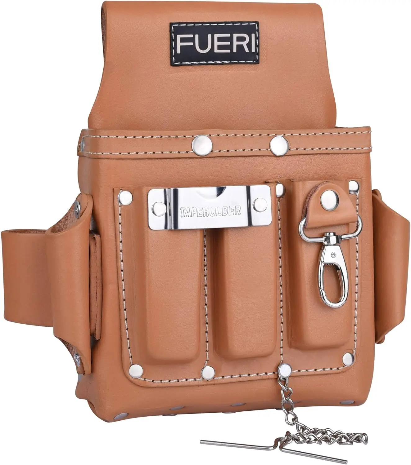 FUERI 4 Pocket Leather Electrician Tool Pouch, Ideal for Electricians. Durable, Reinforced, High Quality., Tools Organizer, Organizer Tool Bags