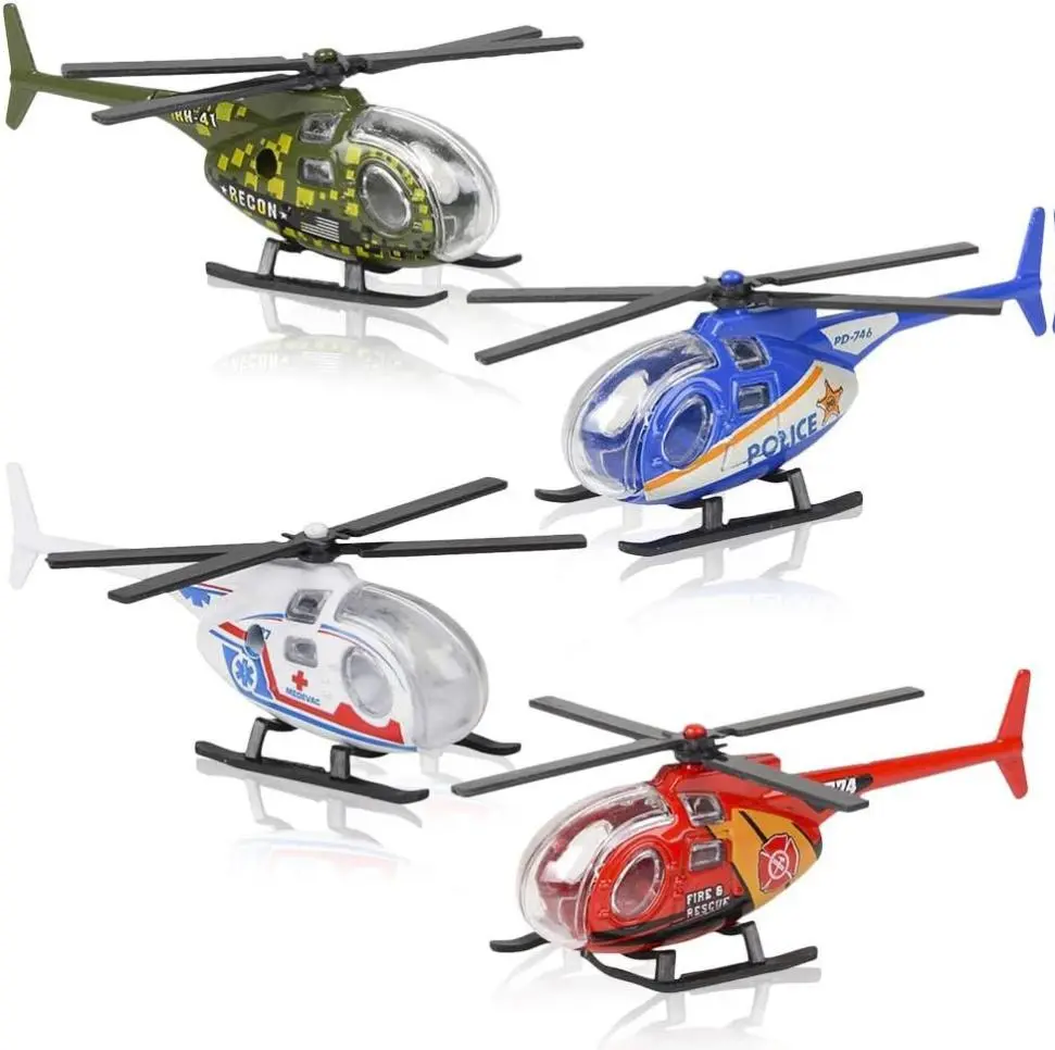 ArtCreativity Diecast Helicopter Toy - Pack of 4 - Police, Fire Engine, EMS, and Military Diecast Toy Choppers with Spinning Propellers, Birthday Party Favors for Boys and Girls