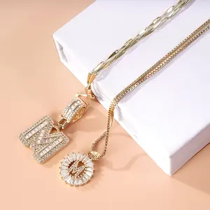 MINDEKA Jewelry 2 Pack Initial Letter Pendant Necklaces 14K Gold Plated Alphabet Necklaces with Adjustable 17''-19'' Chain for Women Valentine's Day Jewelry Set
