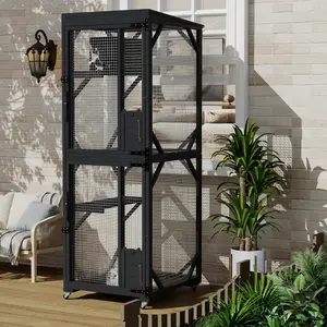 4-Level Cat Cage with Two Doors – Portable Metal Pet Fence Exercise Pen, Indoor Outdoor Dog Enclosure for Large Small Dogs Puppies, Yard RV Camping Friendly