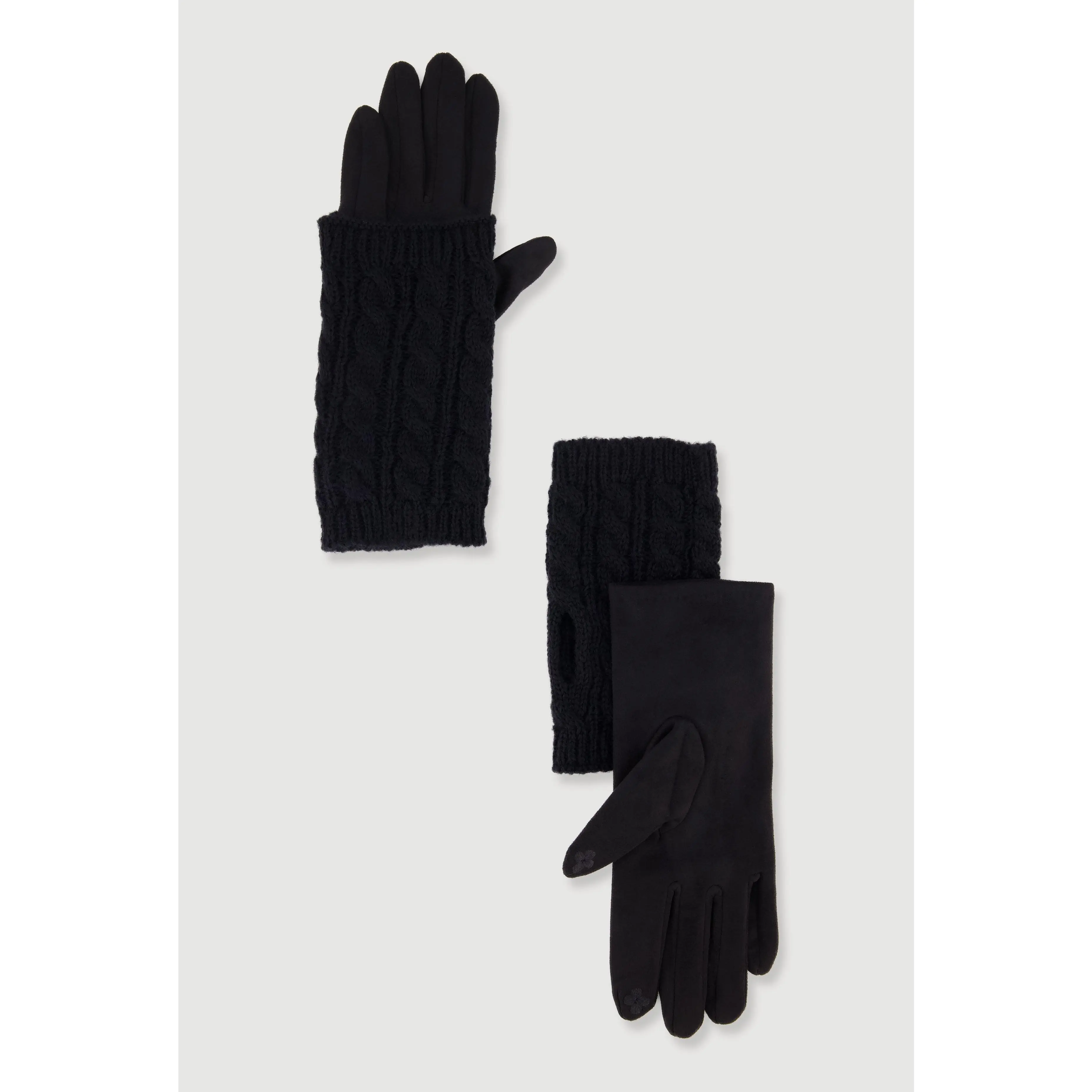 Faux Suede Texting Gloves with Cable Knit Hand Warmers
