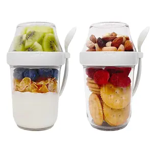 Felli On the Go Yogurt Parfait Snack Cup + Spoon 12 oz 2pk Set, Drop & Leak Proof Clear Acrylic Mason Jar for To Go Breakfast Cereal Milk Granola Salad Dessert Meal Prep Overnight Oats Container Reusable, Baby Food for Travel Camping, Gifts for Women