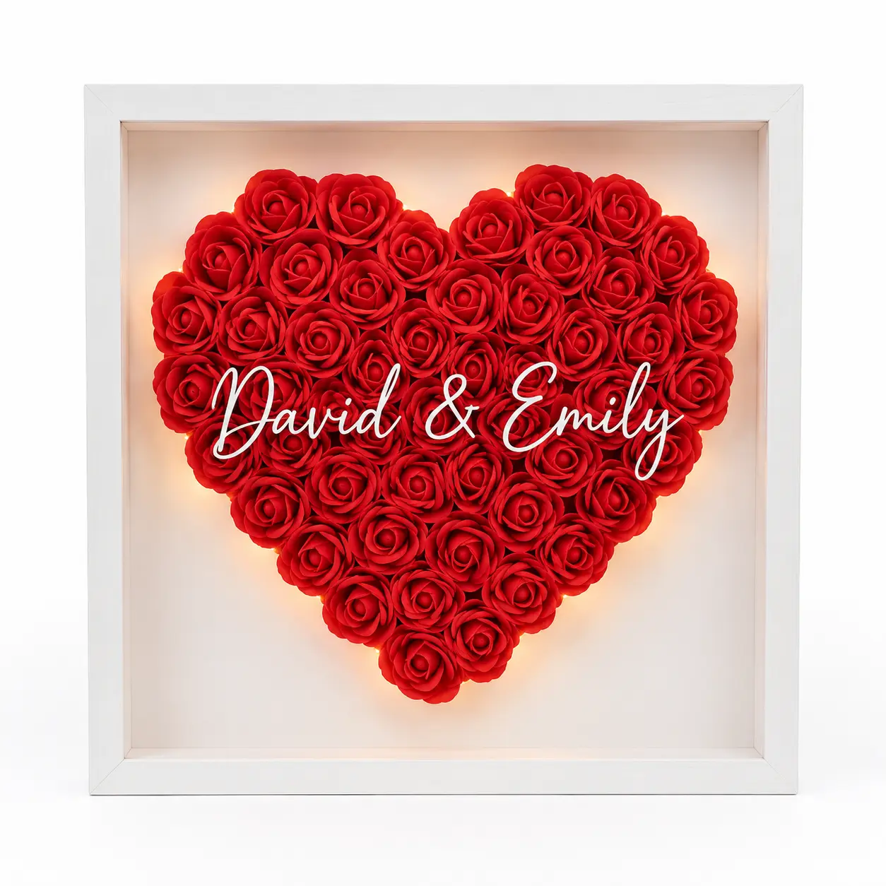 Custom Love Flower Shadow Box Personalized Rose Heart Frame with Name Text | Valentine’s Day Gift for Girlfriend Wife Anniversary Home Decor