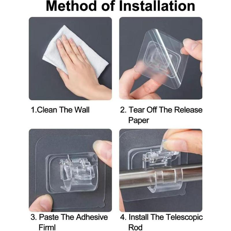 8PCS Self Adhesive Curtain Rod Holder No Drilling,No Drill Curtain Rod Brackets,Renter Friendly Draper Rod Hook,Nail Free Adjustable Non Screw Drapery Pole for Apartment Window Wall Door Ceiling Mount