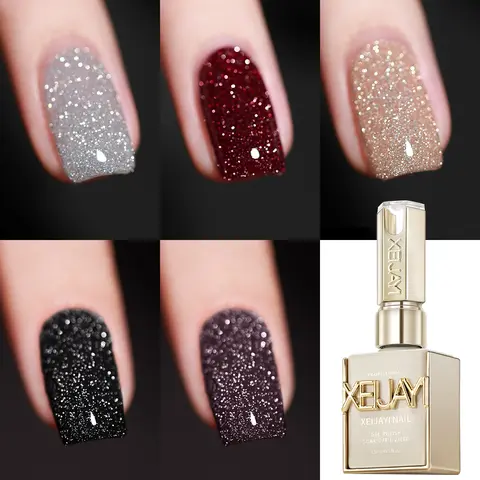 XEIJAYI 15ml TPO-HEMA Free Broken Diamond Bling Effect Gel Polish Set (1pc/2pcs/5pcs), Long Lasting Colored Liquid Gel Nail Polish, Sparkling Glossy Soak-Off UV LED Nail Art Decoration Supplies for Home & Salon