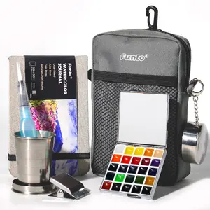 Funto Mini Watercolor Paint Set, All-In-One 24-Color Premium Pocket Travel Paint Kit, with Crossbody Bag, Watercolor Journal, Water Brush, Paint Water Cup, and Magnetic Grip, Ideal for Art Lovers & Beginners #Outdoorfun