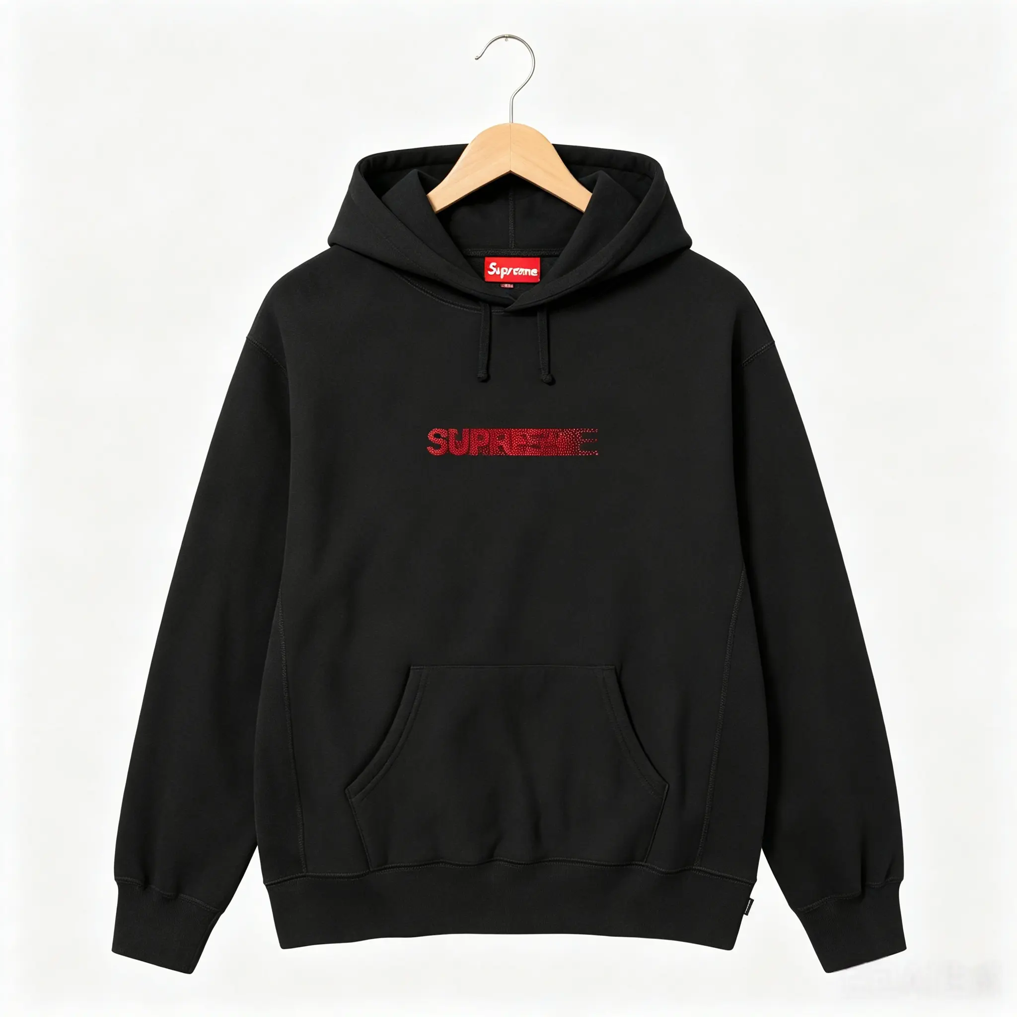 Men's Casual Supreme Swarovski Motion Logo Hooded Sweatshirt - Black, Menswear Tops, FW25SW62