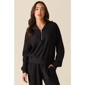 Felicia Cloud Fleece Half Zip in Noire