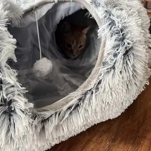 Product Review of Winter Warm Pet Bed, 2 in 1 Foldable Cat Tunnel Cat Bed, Warm Plush Cat Bed with Hanging Ball & Tunnel Buckle, Pet Supplies for Indoor Outdoor Use from U**p