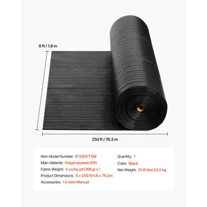 VEVOR Weed Barrier Fabric Heavy Duty, 6x250FT 5oz Landscape Fabric, Woven Weed Blocker Fabrics, Garden Fabrics Weeds Barrier, Weeds Control Ground Cover, Geotextile Webbing, Gardening Mat, Black