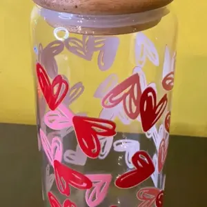 16 oz Libby Glass Cup - Red & Pink Doodle Hearts
