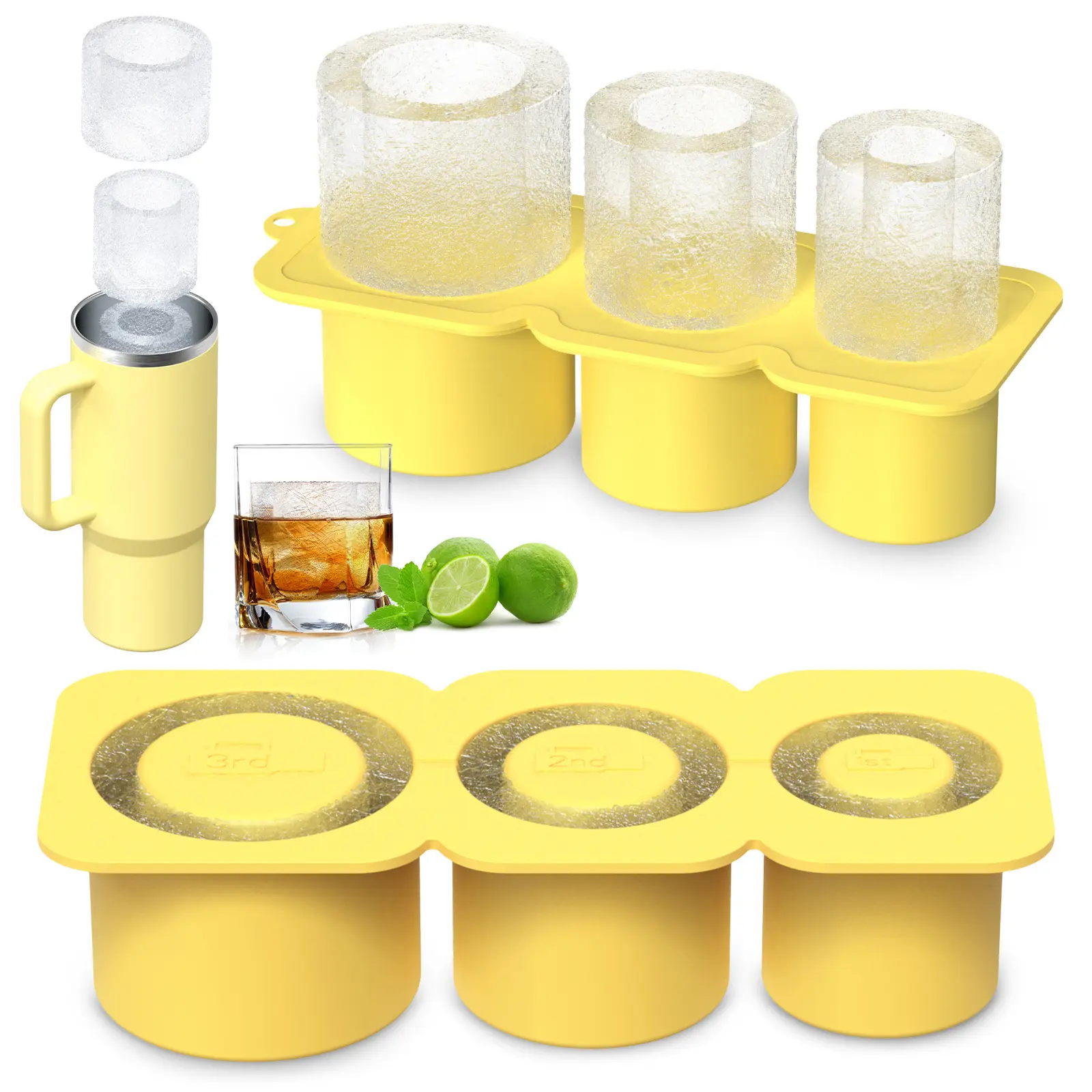 2 Ice cube trays in one set. For 30-40 oz glasses, Gray and Orange. Cylindrical ice cube mold with lid. Kitchen Silicone Utensils Straw Traditional sohochic