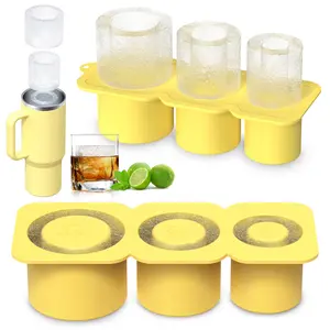 2 Ice cube trays in one set. For 30-40 oz glasses, Gray and Orange. Cylindrical ice cube mold with lid. Kitchen Silicone Utensils Straw Traditional