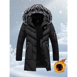 Men's Heavyweight Winter Mid-Length Insulated Cotton Coat - Thick, Insulating, Full-Zipper Jacket with Soft Polyester Lining, Zipper Pockets, Suitable for Cold Weather - Machine Washable, Regular Fit.