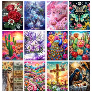 DIY 5D Tiger Animals Diamond Painting Kit Full Round Drill Rose Flowers Plants Mosaic Embroidery Scenery Home Decoration Or Gifts 12x16Inch