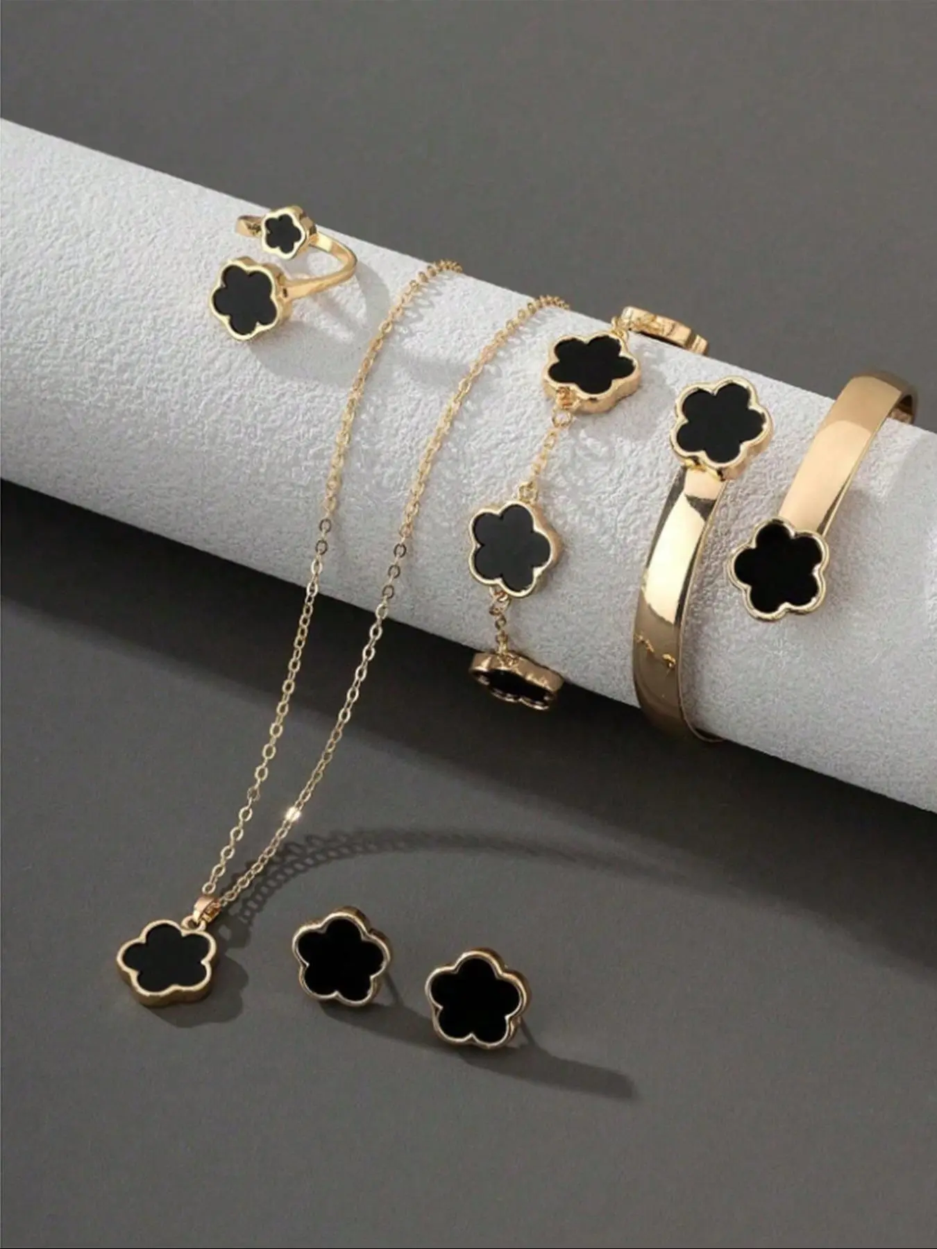 Flower Design Matching Jewelry Set, Fashionable Jewelry Set, Elegant Necklace & Bracelet & Bangle & Ring & Stud Earrings, Fashion Jewelry for Party, Daily Decor, Trendy All-match & Exquisite Jewelry for Birthday Gift