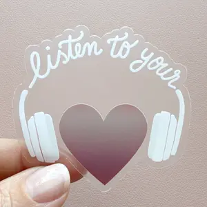 Listen to Your Heart Clear Vinyl Sticker 2.75 x 2.75 in - Waterproof, Weatherproof, Durable, Dishwasher Safe, Clear/Transparent Design