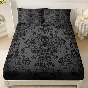 3-Piece Bed Sheet Set (1 Fitted + 2 Pillowcases), High-Definition Skull Print, Home Dormitory Use, Fashion Style, One Size