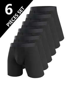 6-Pack Big & Tall Men's Long-Length Sports Boxer Briefs, Loose-Fit Breathable Multi-Functional Boxer Shorts Multipack