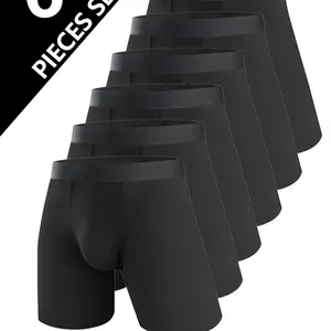 6-Pack Big & Tall Men's Long-Length Sports Boxer Briefs, Loose-Fit Breathable Multi-Functional Boxer Shorts Multipack Underwear Boxers