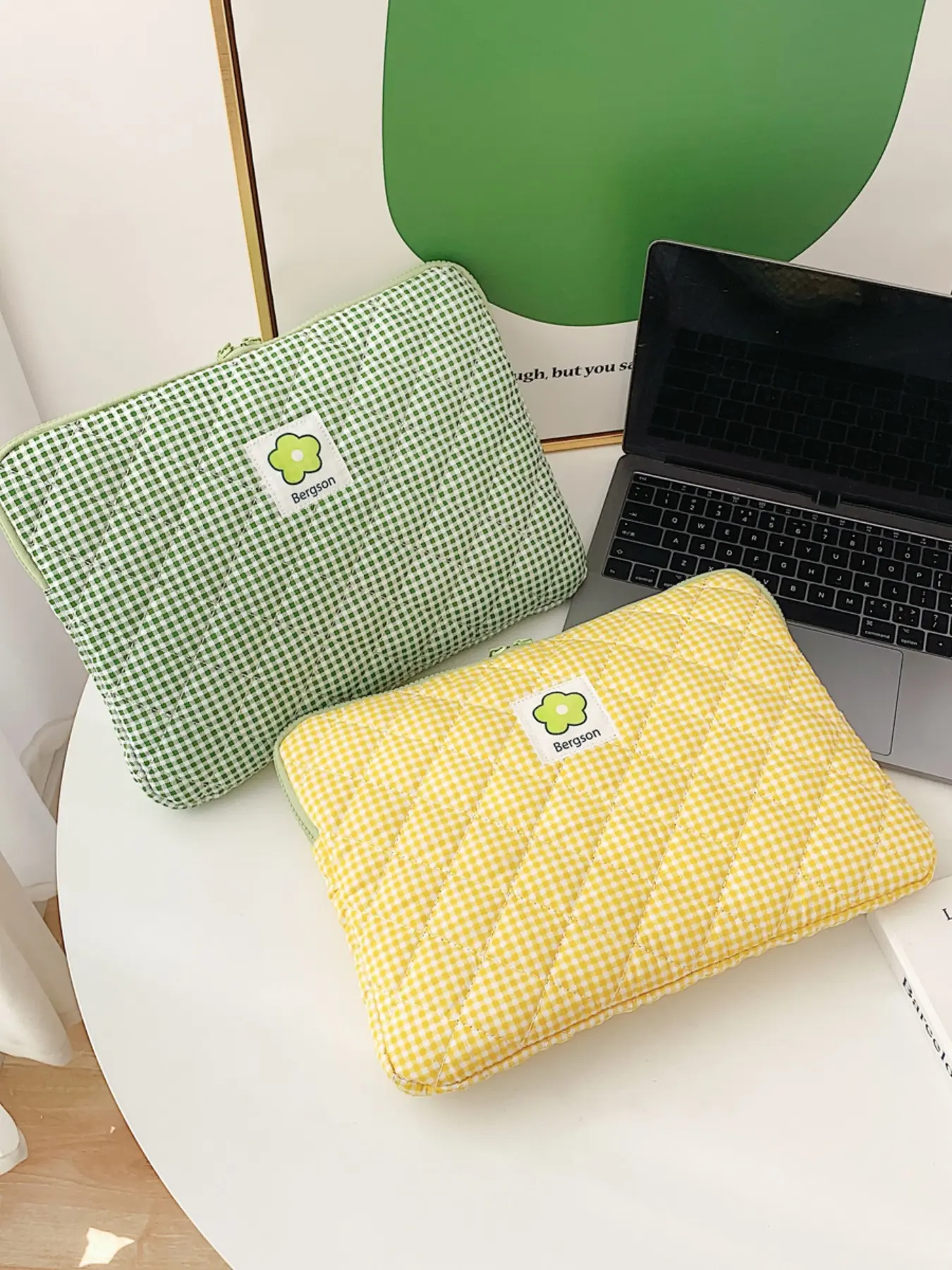 Korean Style Plaid Pattern Tablet Sleeve Pouch For 10.2 10.9 11 Inch & Laptop Case Computer Bags For 13 14 15 Inch Laptop Casing