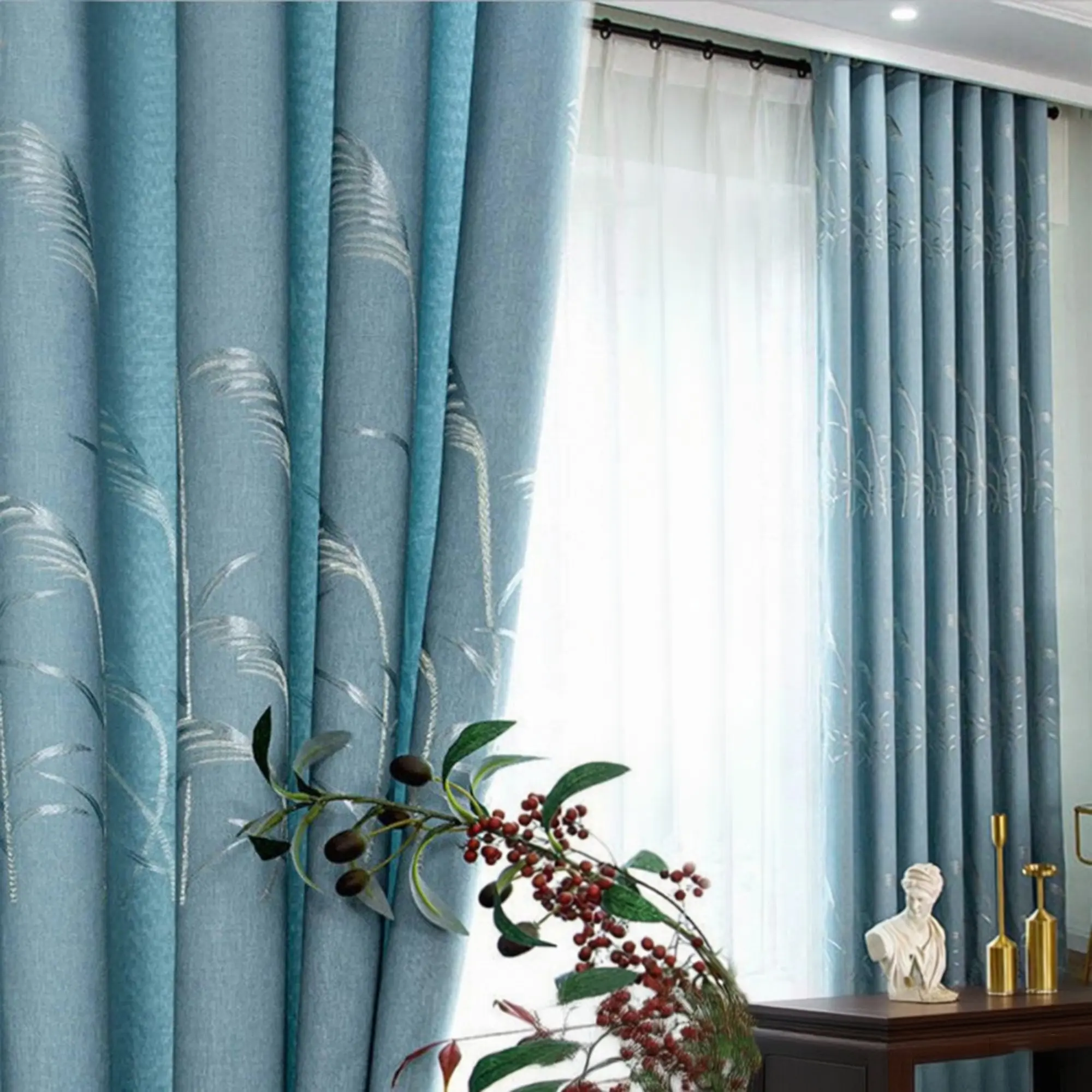 1pc Punch Hole Design Nordic Embroidered Thick Light Blocking Insulation Thermal Insulated Home Decoration Window Curtain, Soft Skin-Friendly Texture, Modern Elegance for Bedroom/living Room