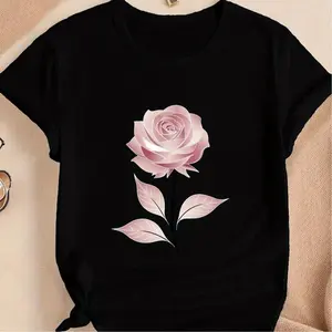 [100% Cotton] [100% Cotton] Elegant Pink Rose Graphic T-Shirt For Stylish Women . T-Shirt For Men And Women graphic t-shirts