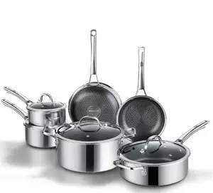 SNOWCLAD 10-Piece Nonstick Stainless Steel Frying Pots and Pans Set with Lids - Dishwasher Safe, Non-Toxic, Induction Ready, PFOA-Free Kitchen Cookware Set