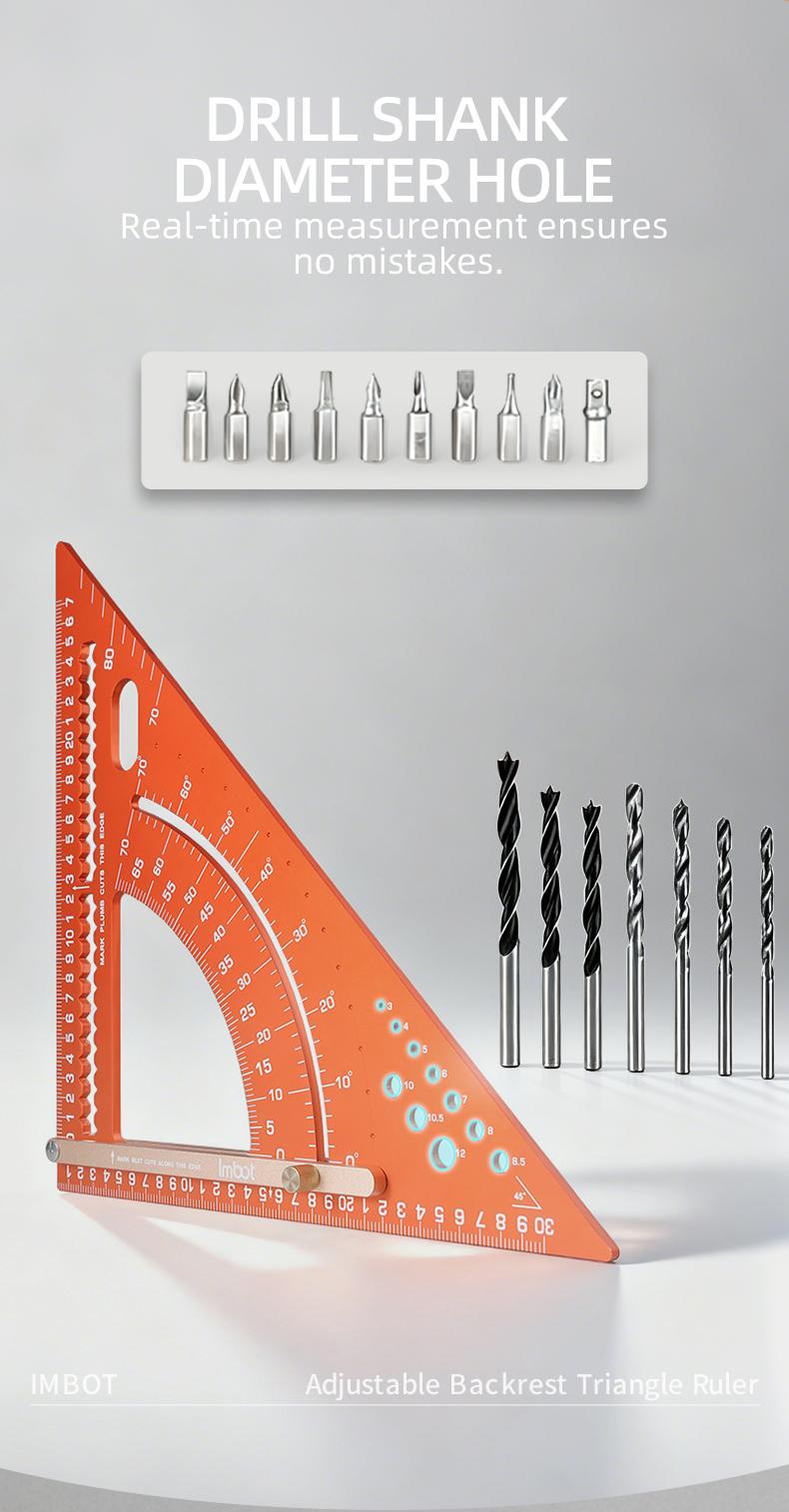 IMBOT Aluminum Alloy Dual Scale Triangular Ruler - High Precision Carpenter's Angle Ruler Multi-Purpose Angle Measurement Multi-Purpose Square Ruler for Woodworking Roofing Tools & Construction Layout