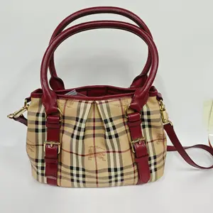 Pre-owned LTALY Tote Bags Burberry Warhorse check pattern and red leather tote bag（SZ 03043）