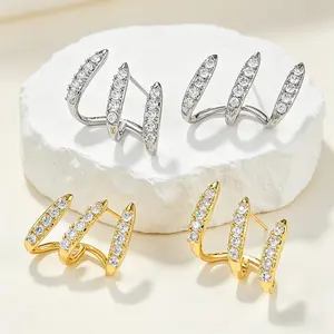 GGIRL Women's 18K Gold-Plated Triple-Row Cubic Zirconia Crawler Earrings, Hypoallergenic Earrings Set, Suitable for Multiple Piercings, Ideal for Everyday Wear & Holiday Gifts