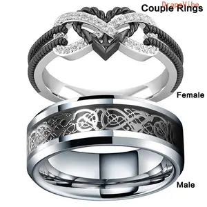Romantic Heart Couple Ring Set for Men & Women, Matching Love Promise Rings, Trendy Stainless Steel Engagement & Wedding Band Jewelry, Minimalist Couples Accessories for Valentine’s Day, Anniversary, Dating, Everyday Wear & Gift Giving