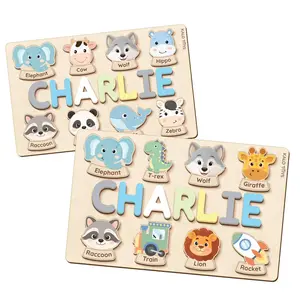 Personalized Name Blue Boy Puzzle for Toddlers 1-3 - Custom Wooden Baby Gift with Animals & Storytelling - 1st Birthday Gift for Girl & Boys - Ideal for Personalized Baby Gifts