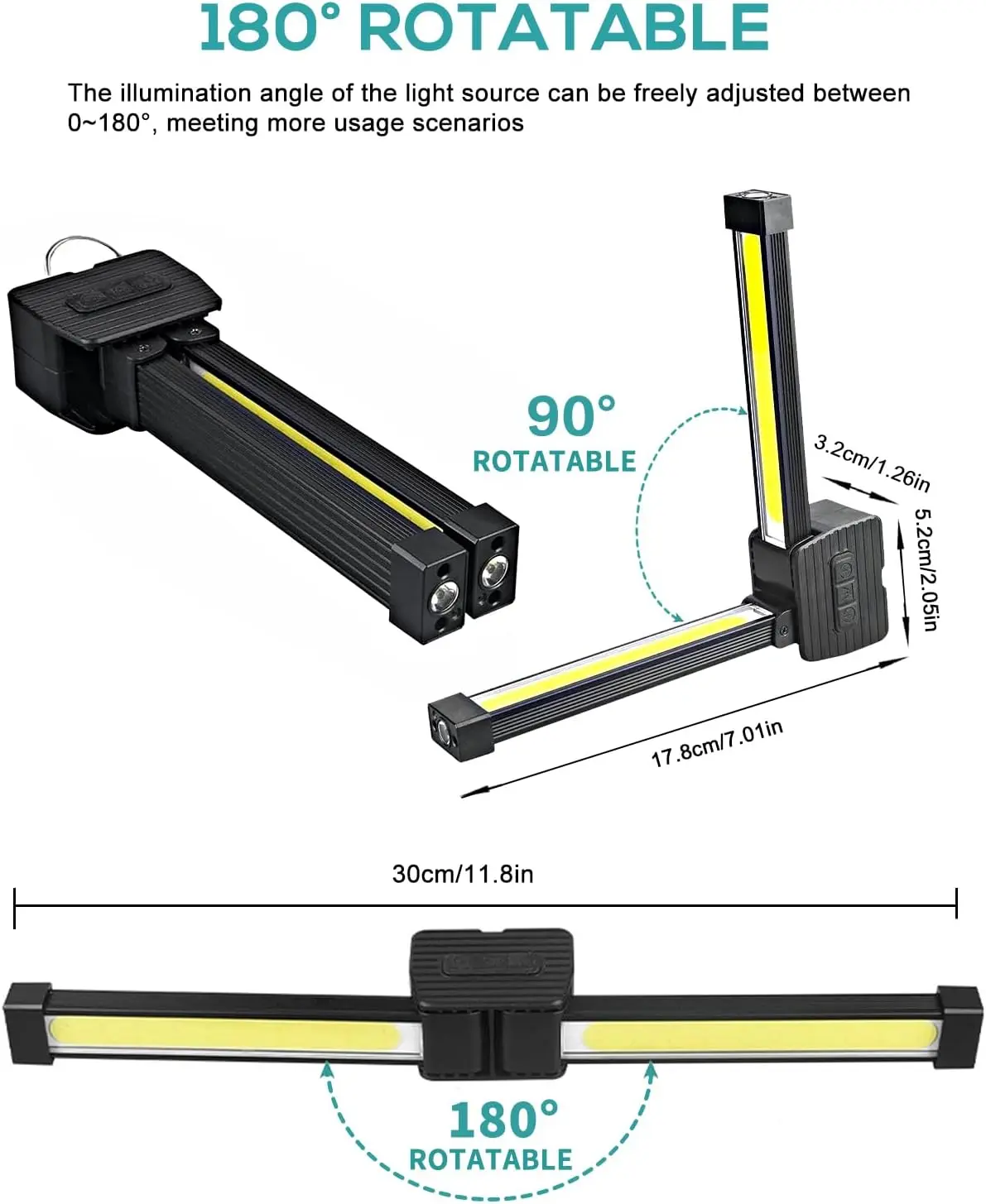 HOUBALND Portable Gym Lighting for Posing, Gym Lamp, Magnetic Work Light Rechargeable, Gift for Men/Women, 180° Rotate Foldable with Hang Hook Camping Lamp, USB Power Bank LED Handheld Flashlight (Black)