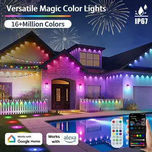 16 Million Colors Patented Smart Versatile Color Lights, TUYA App and Voice Control, IP67 Waterproof, 63 Modes, Outdoor LED Lights with Music Sync and Timer, 3 Accessories for Eaves, Walls, Pools, Outdoor Decorative Lights, Led Outdoor Lamp