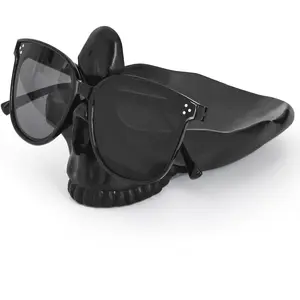 Skull Glasses Stand Holder,  Eyeglasses & Sunglasses Display Rack with Gothic Design, Multi-Purpose Organizer for Desk, Nightstand, Entryway,  and Office Decor (Black)