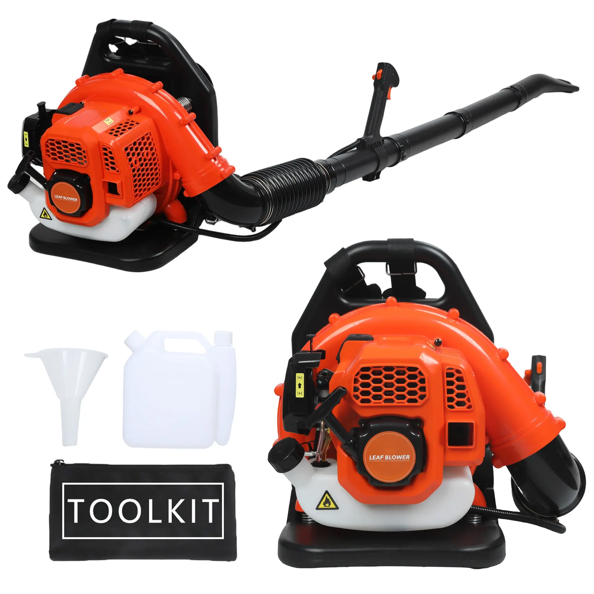 52CC Lightweight Heavy-Duty Gas-Powered Backpack Leaf Blower for Landscaping, 2.3hp/1.7kw, 550 CFM High Airflow, Ergonomic Design for Lawn Care & Commercial Use, Clears Leaves, Debris, Snow, Orange Toolkit with 1 Funnel, 1 Proportion Pot, 1 X Leaf Blower