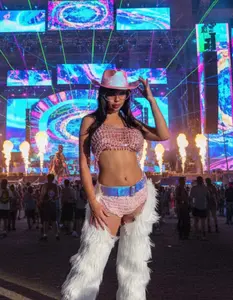 Festival Cowgirl in white fur Chaps