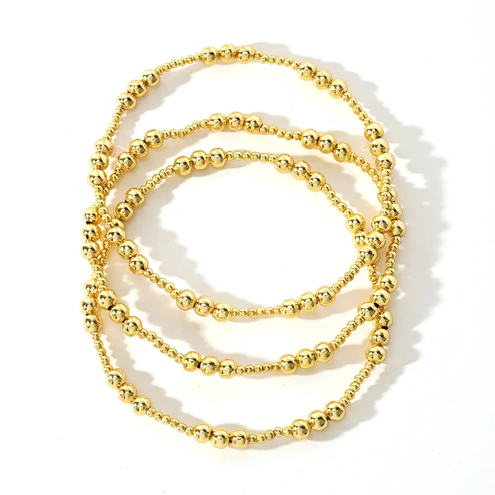 SHINUS BOHO Women's 3PCS Gold Beaded Bracelet Stack - Adjustable Stretch, Non-Tarnish, Tarnish-Proof, Waterproof, Daily Fashion Accessory, Trendy Gift for Women, Beaded Bracelets, Non Tarnish Jewelry
