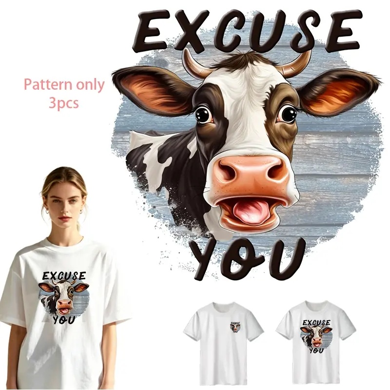 Cow Pattern DTF Heat Transfer Vinyl for DIY T-Shirts, Durable PVC Material, Machine Washable, Easy Customization