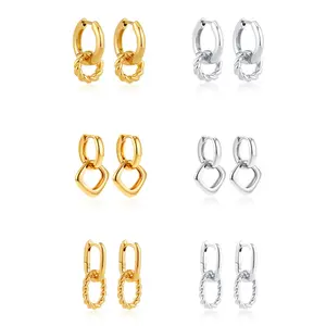 Double buckle twist geometric square round earrings alloy girls daily jewelry gift