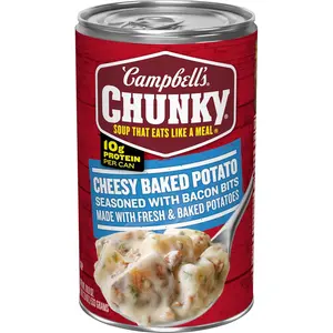 Campbell’s Chunky Baked Potato with Cheddar & Bacon Bits Soup, 18.8 oz Can – Hearty Potato Soup, 10g Protein, Ready-to-Eat Microwave Meal