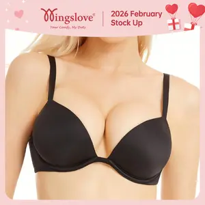 Wingslove Deep V Push Up Padded T-shirt Bra Everyday Bras For Womenswear Outfit Enhancer Outdoorfun Low Plunge Breathable Mesh Classic Style