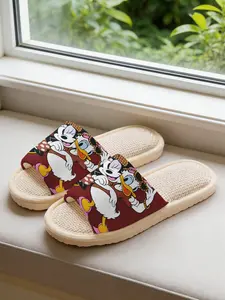 Women's Duck Daisy Cartoon Print Linen Slippers, Breathable Sweat-Wicking Eva Sole, Anti-Slip Silent Home Shoes, All Seasons Casual Footwear