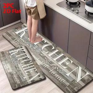 2pcs/3pcs Flannel Kitchen Mat Set, Vintage Industrial Style, Non-Slip, Absorbent, Ideal for Kitchen, Bathroom, Laundry Room, Hallway, Kitchen Rugs Sets, Kitchen Floor Rugs
