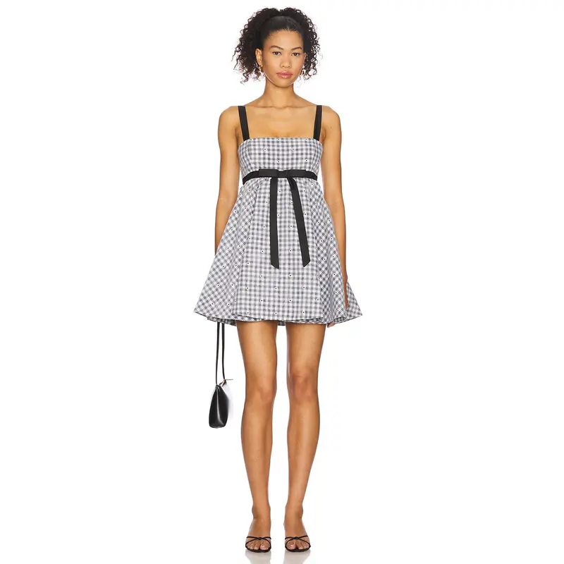knee length dresses for ladies Blue V Back Mini Dress with Majorelle Tie Dye Print → Juliet Dunn London